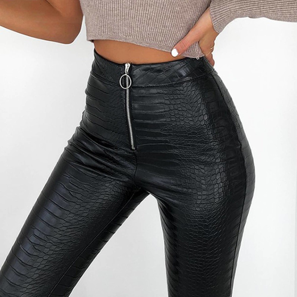 Elastic Waist Tie Zipper Casual Skinny Pants - Picture 4 of 11